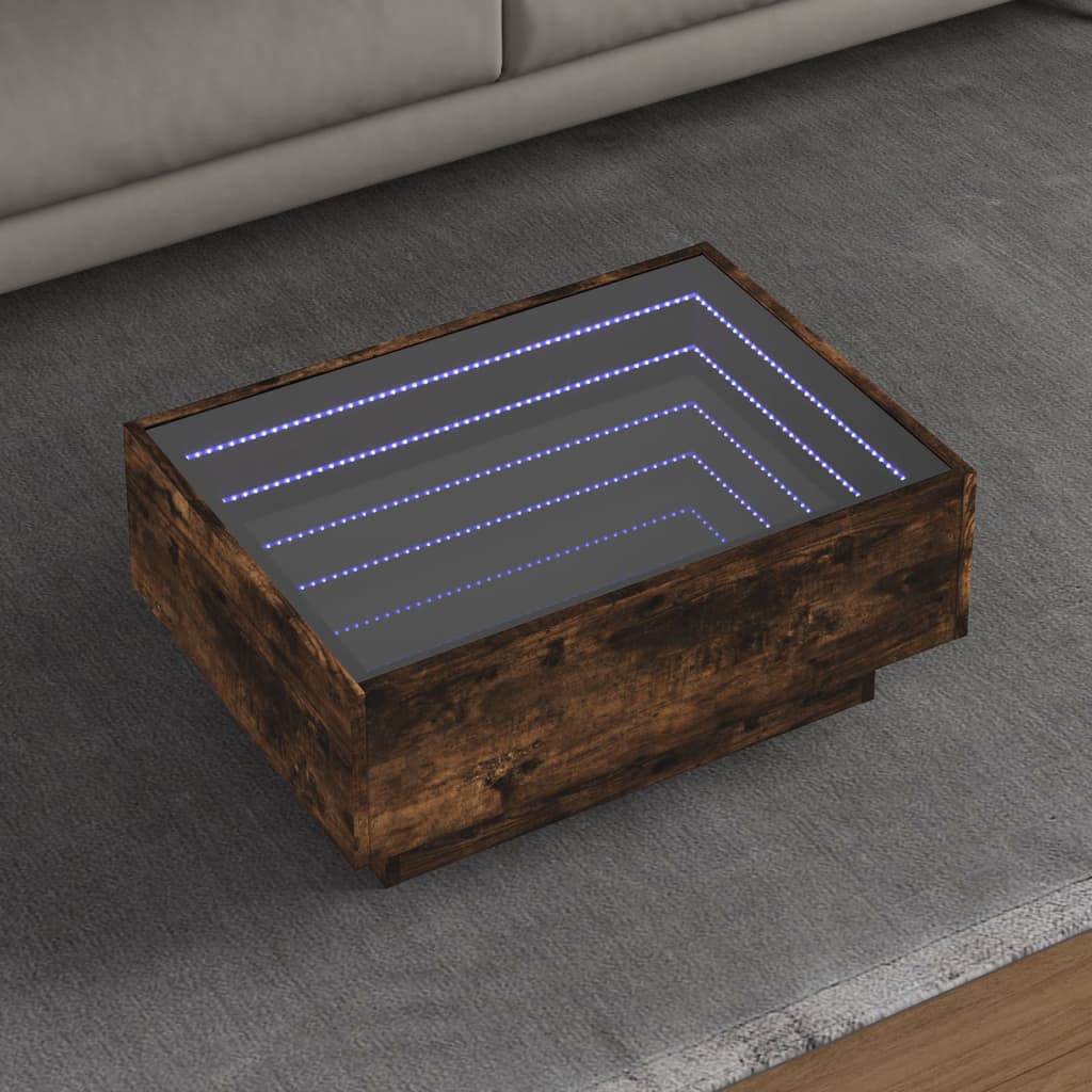 vidaXL Stolik kawowy z LED, przydymiony dąb, 70x50x30 cm