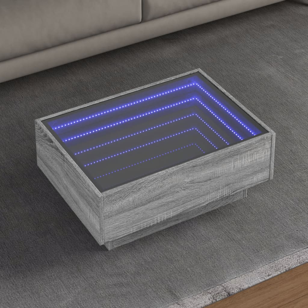 vidaXL Stolik kawowy z LED, szary dąb sonoma, 70x50x30 cm