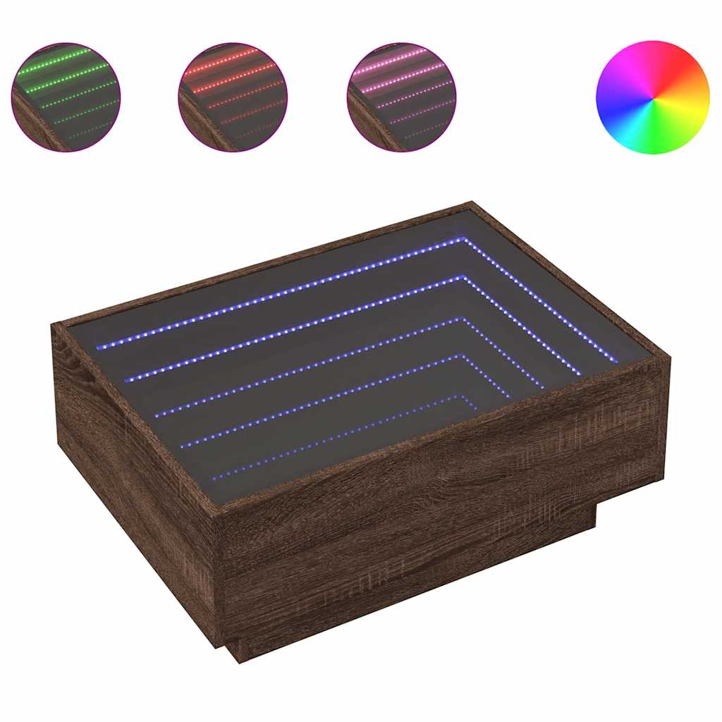 vidaXL Stolik kawowy z LED, brązowy dąb, 70x50x30 cm