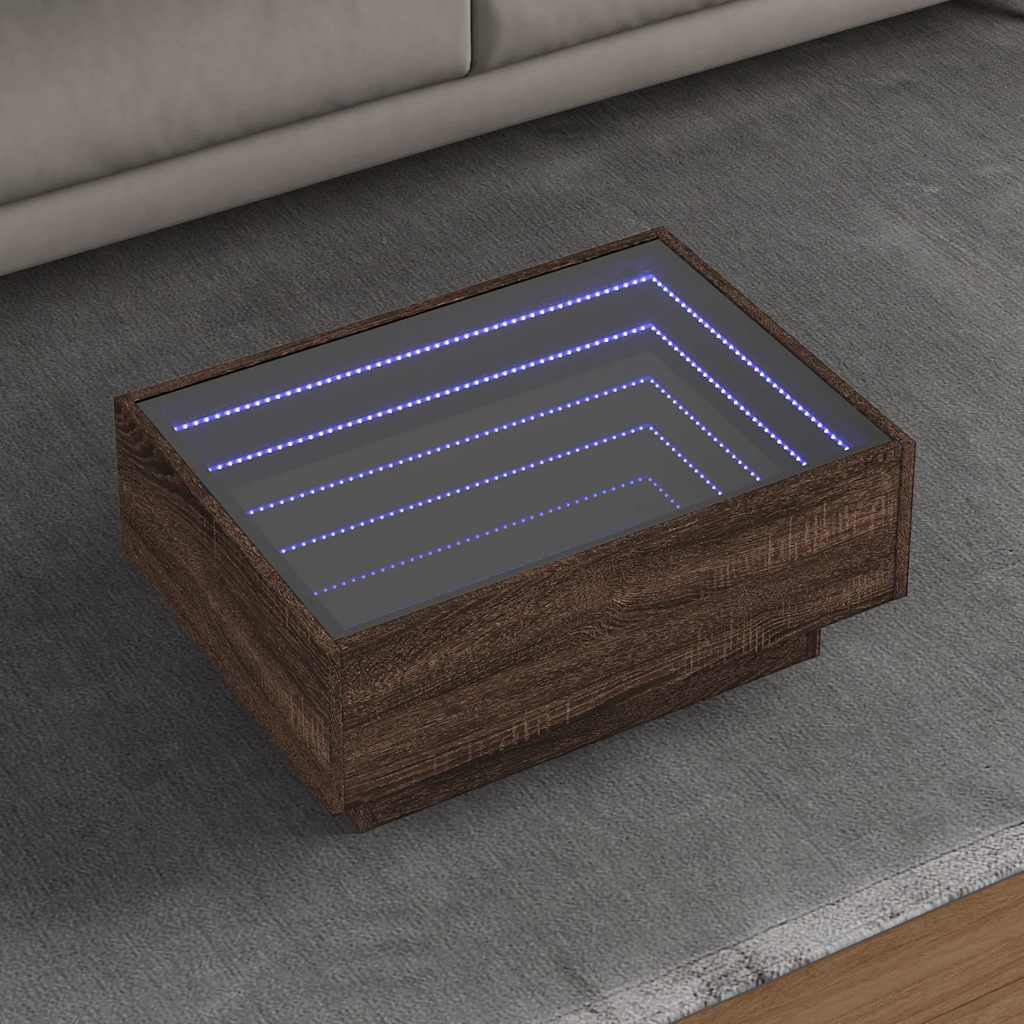 vidaXL Stolik kawowy z LED, brązowy dąb, 70x50x30 cm