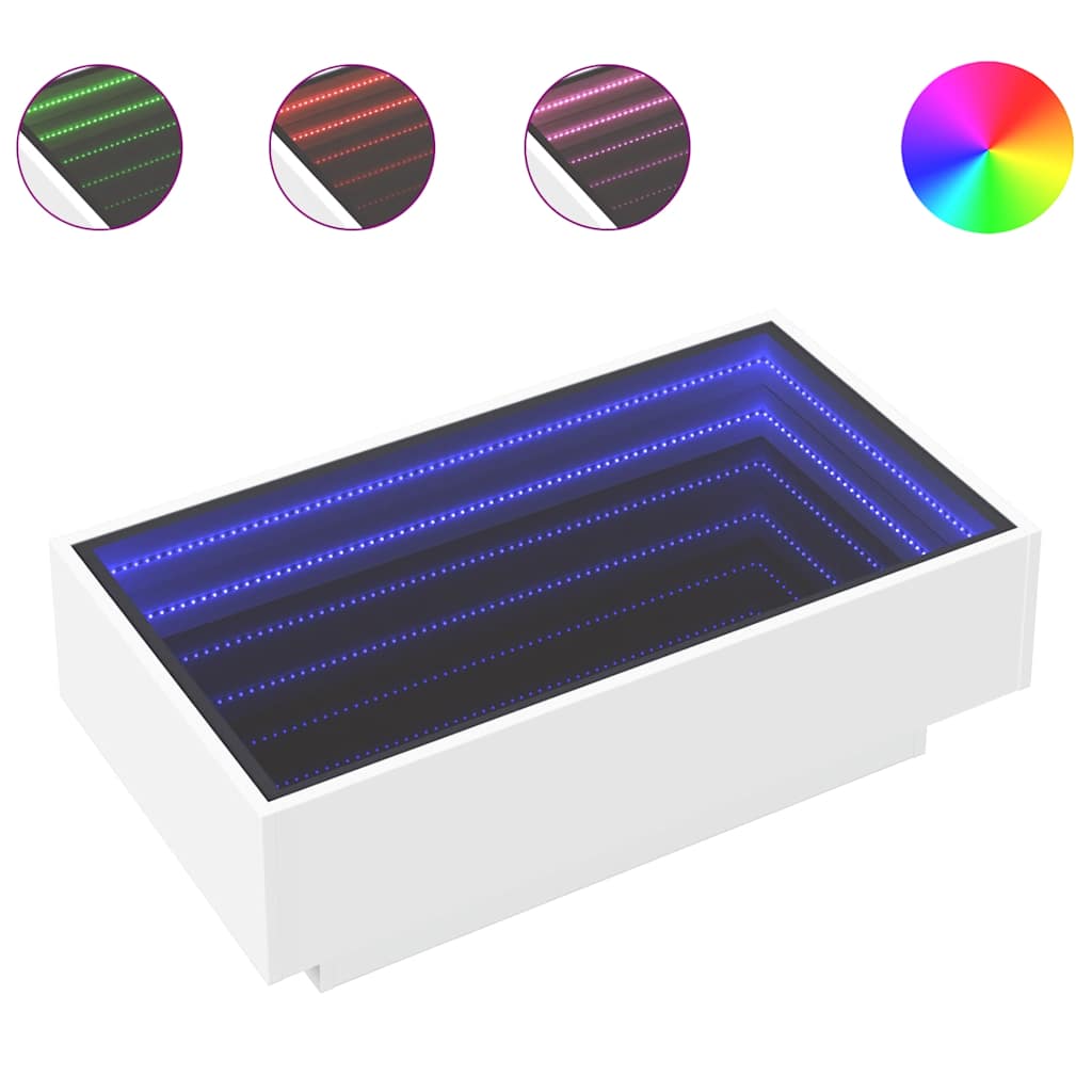 vidaXL Stolik kawowy z LED, biały, 90x50x30cm, materiał drewnopochodny