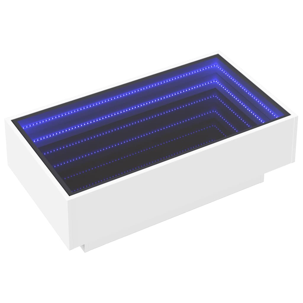 vidaXL Stolik kawowy z LED, biały, 90x50x30cm, materiał drewnopochodny