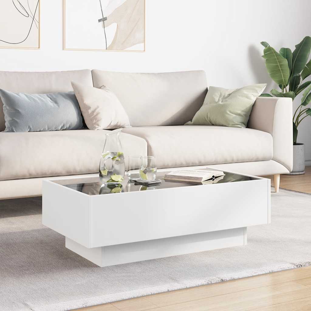 vidaXL Stolik kawowy z LED, biały, 90x50x30cm, materiał drewnopochodny