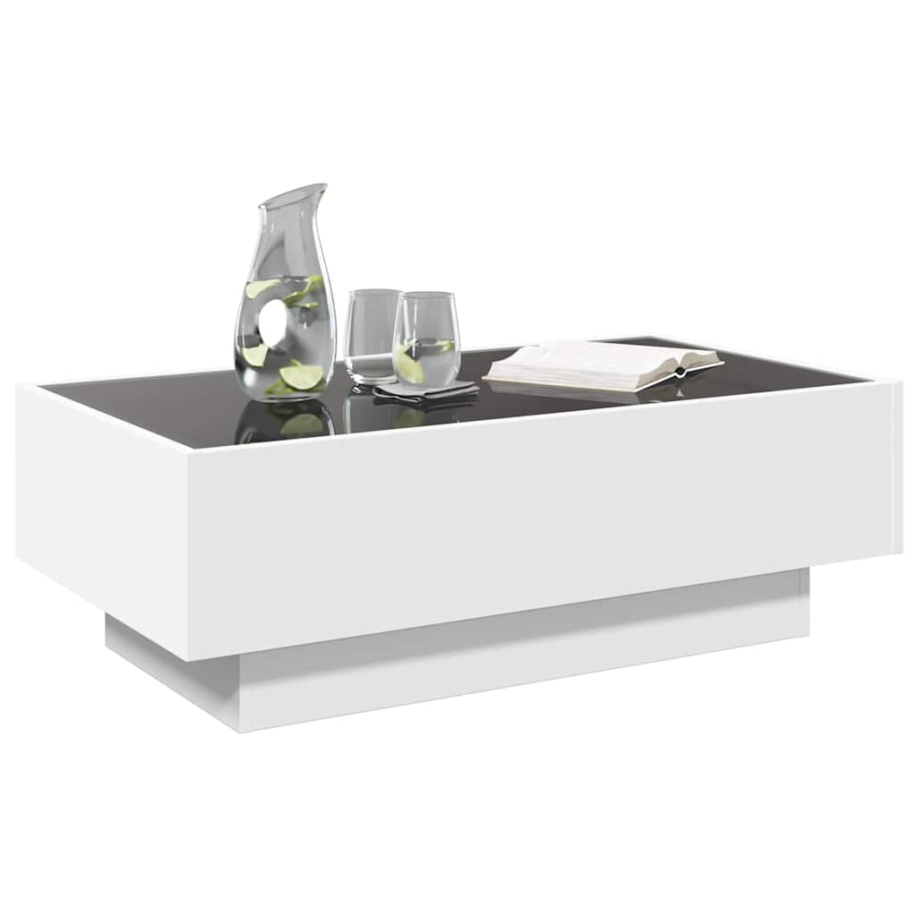 vidaXL Stolik kawowy z LED, biały, 90x50x30cm, materiał drewnopochodny