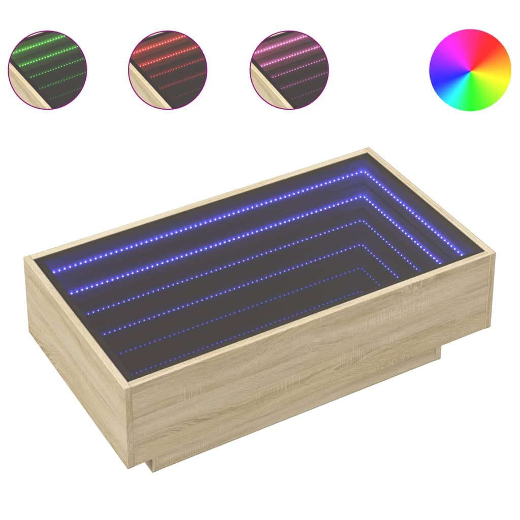 vidaXL Stolik kawowy z LED, dąb sonoma, 90x50x30 cm
