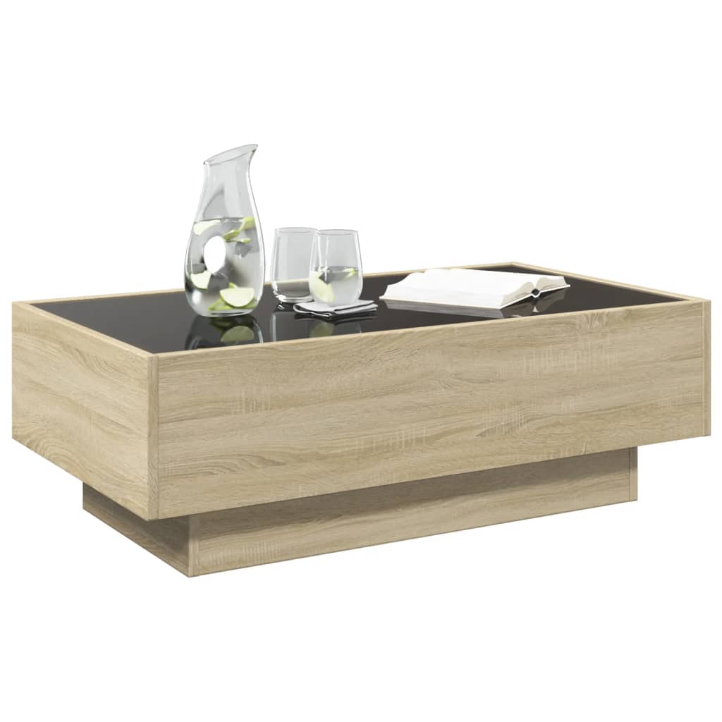 vidaXL Stolik kawowy z LED, dąb sonoma, 90x50x30 cm