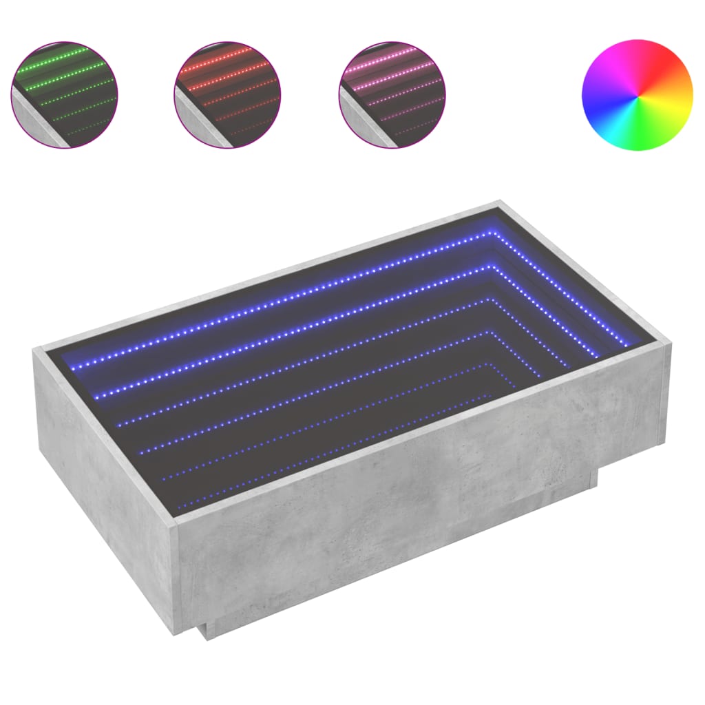 vidaXL Stolik kawowy z LED, szarość betonu, 90x50x30 cm