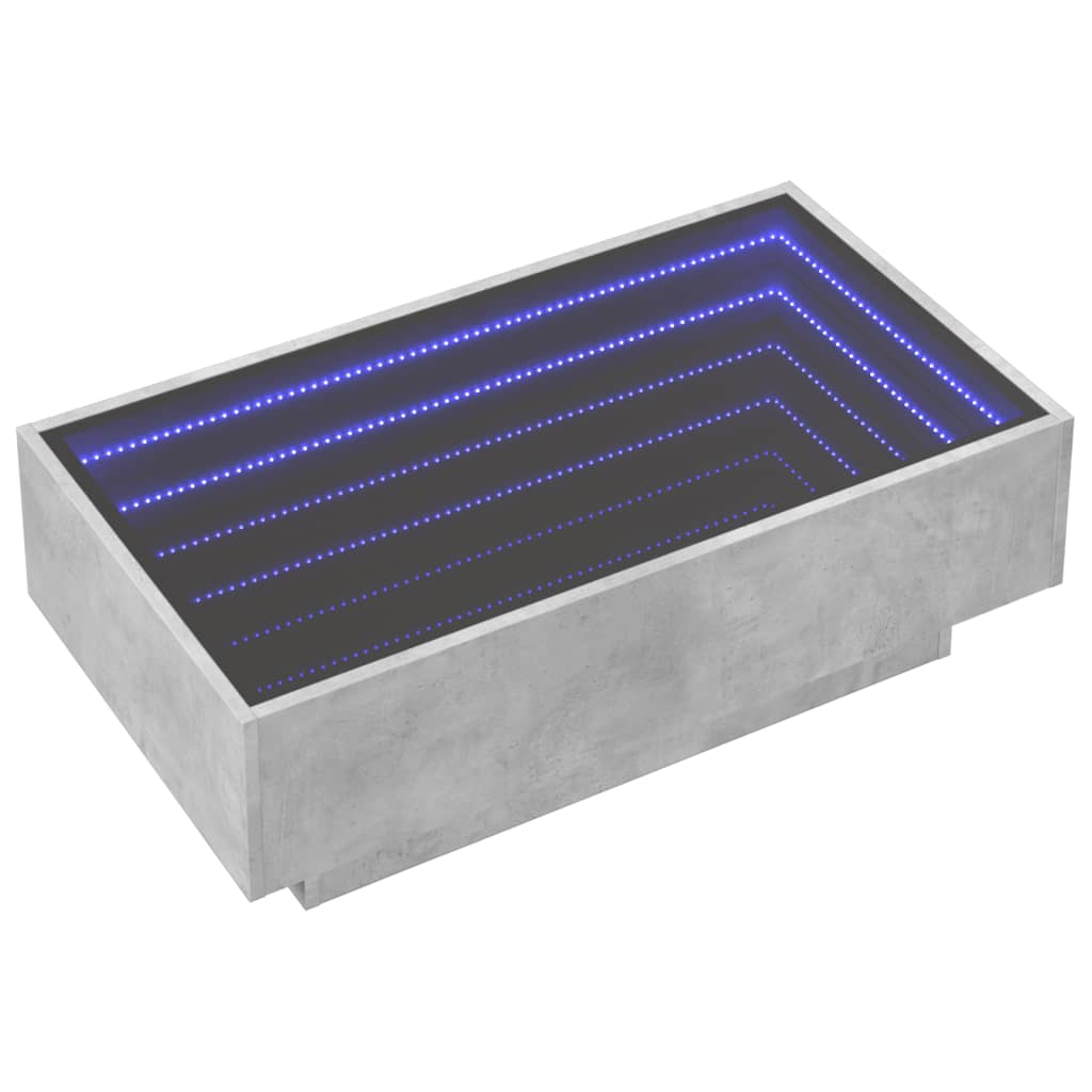 vidaXL Stolik kawowy z LED, szarość betonu, 90x50x30 cm