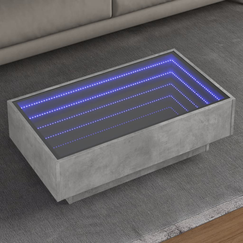 vidaXL Stolik kawowy z LED, szarość betonu, 90x50x30 cm