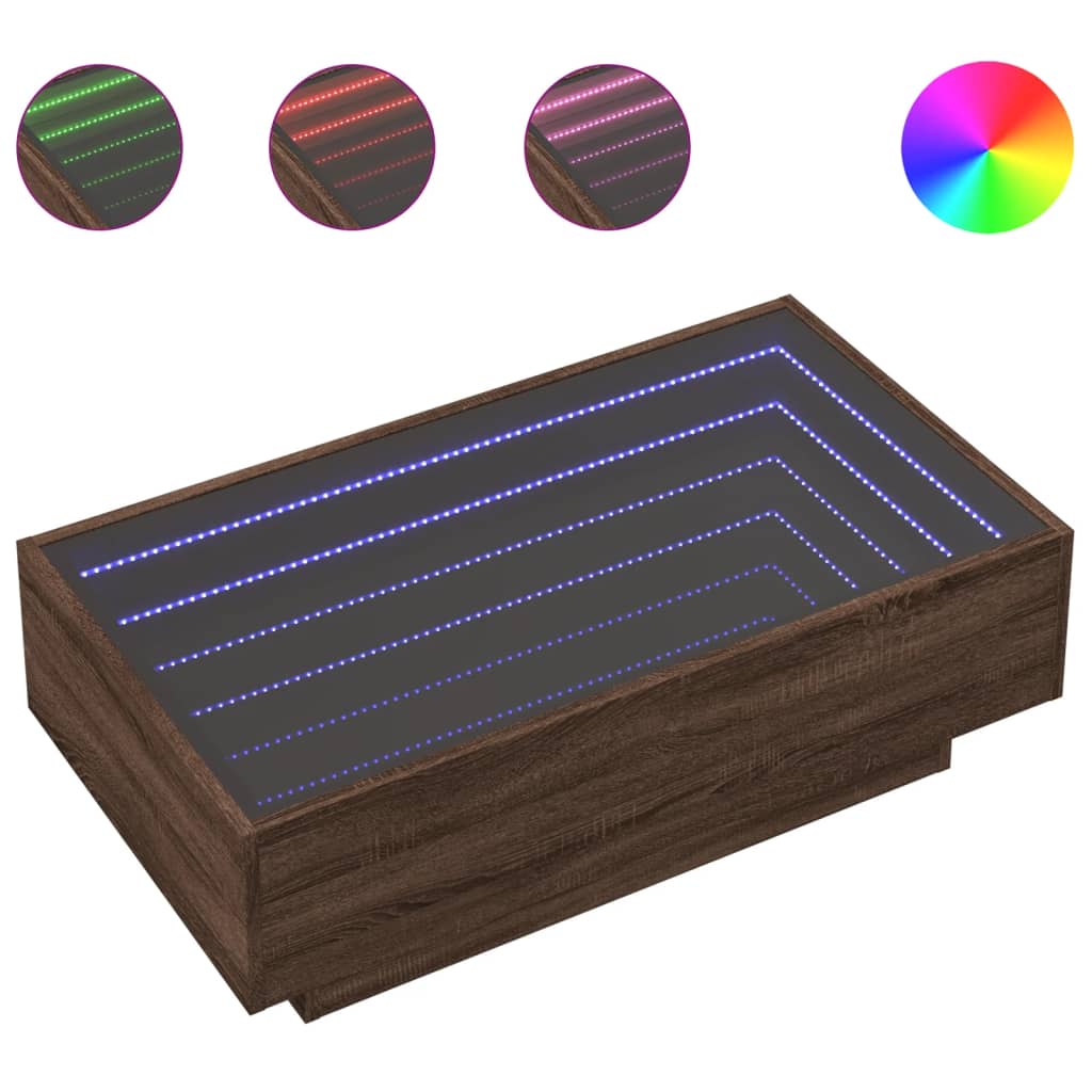 vidaXL Stolik kawowy z LED, brązowy dąb, 90x50x30 cm