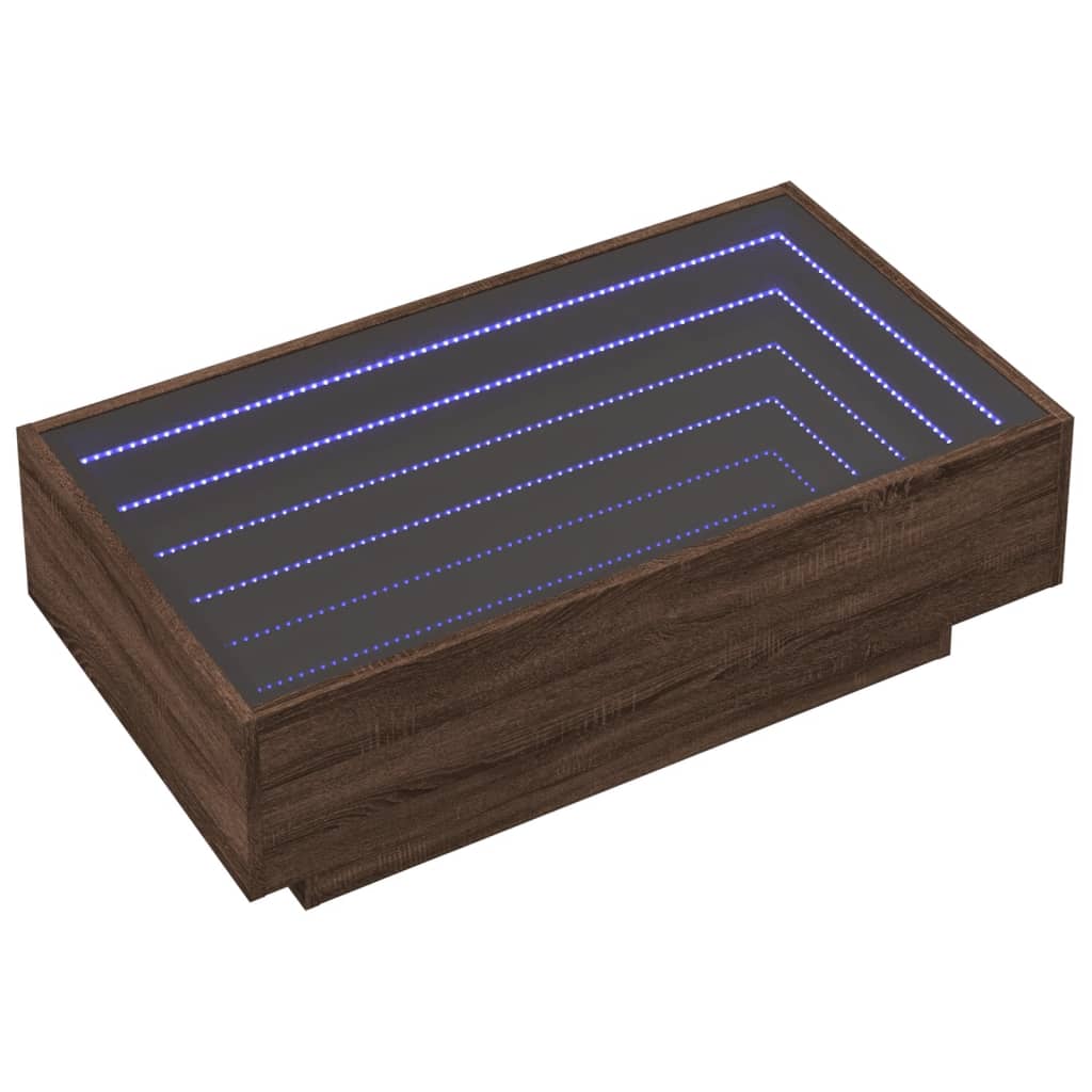 vidaXL Stolik kawowy z LED, brązowy dąb, 90x50x30 cm