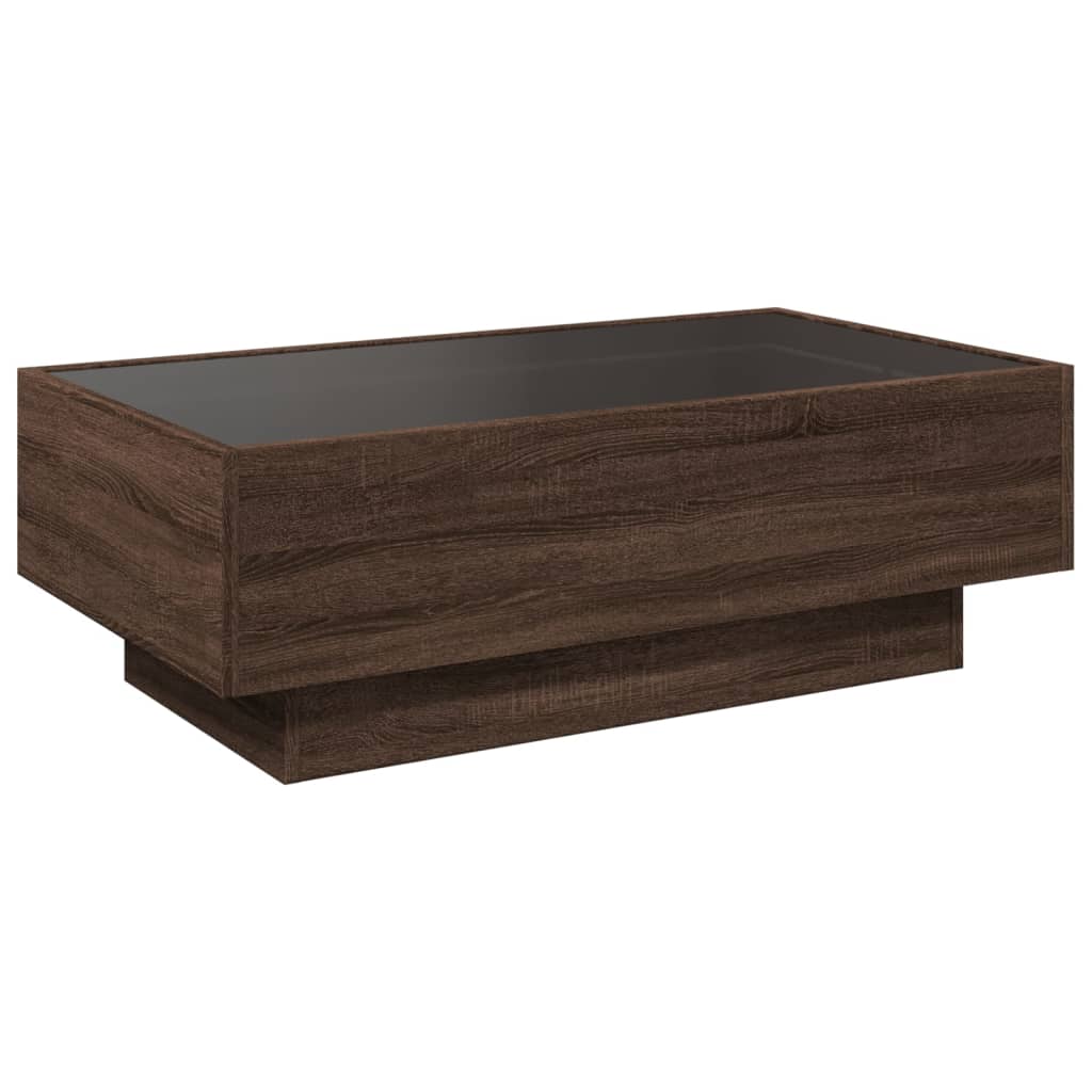 vidaXL Stolik kawowy z LED, brązowy dąb, 90x50x30 cm