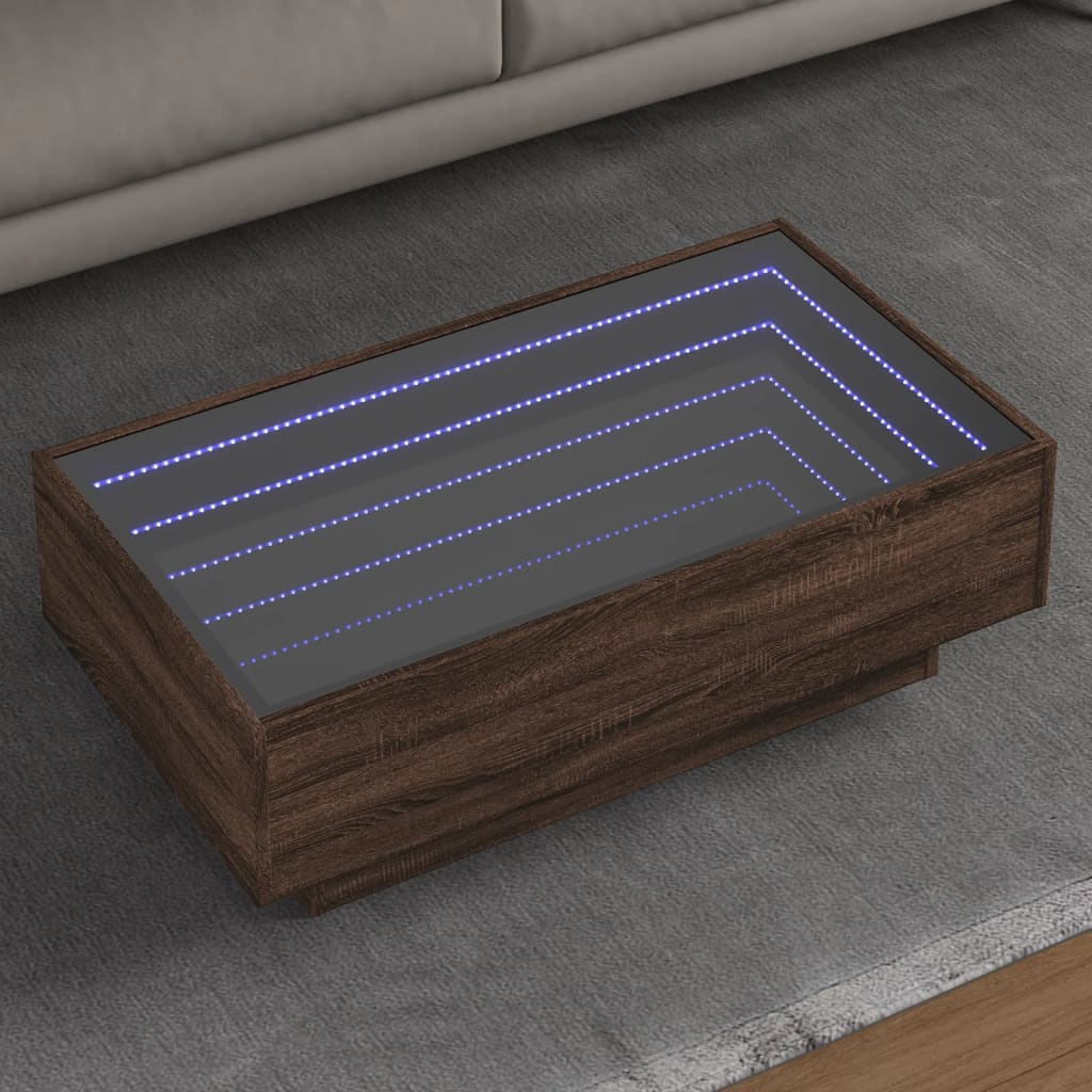 vidaXL Stolik kawowy z LED, brązowy dąb, 90x50x30 cm