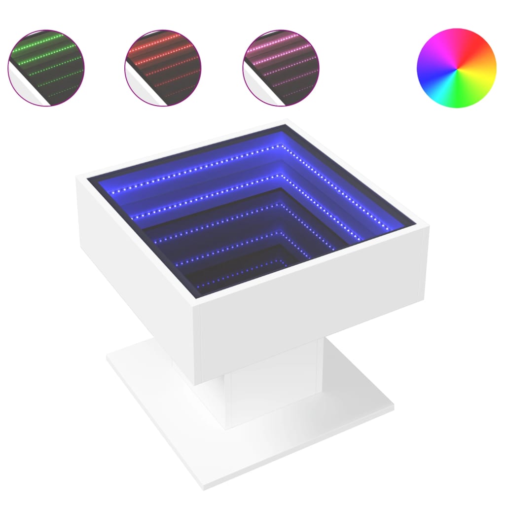 vidaXL Stolik kawowy z LED, biały 50x50x45 cm, materiał drewnopochodny