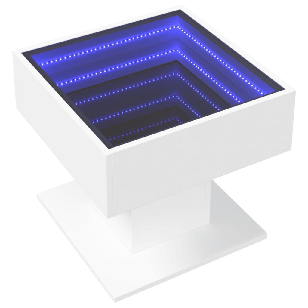 vidaXL Stolik kawowy z LED, biały 50x50x45 cm, materiał drewnopochodny