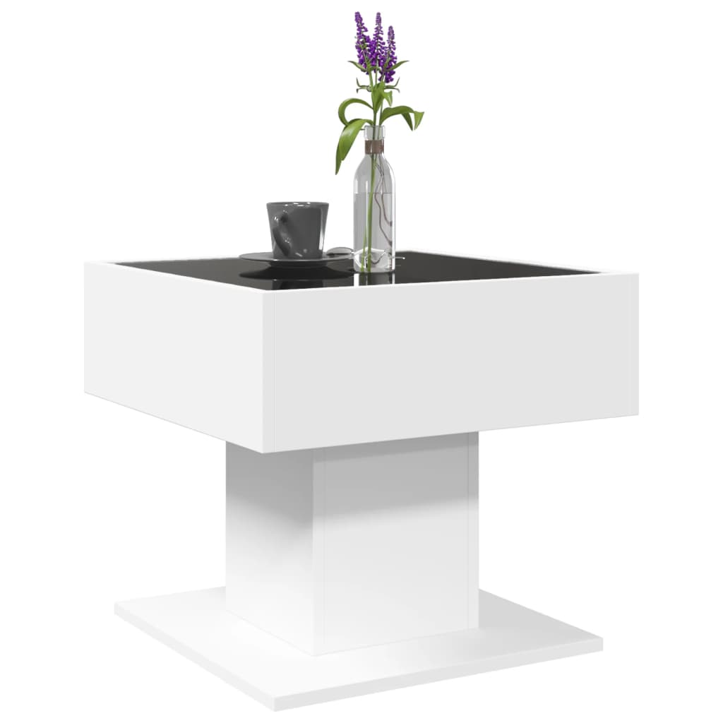 vidaXL Stolik kawowy z LED, biały 50x50x45 cm, materiał drewnopochodny