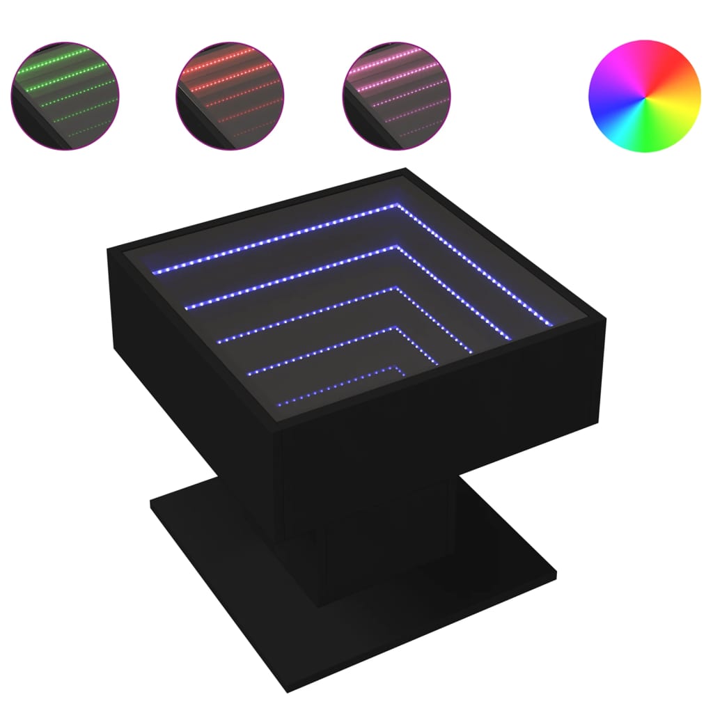 vidaXL Stolik kawowy z LED czarny 50x50x45 cm, materiał drewnopochodny