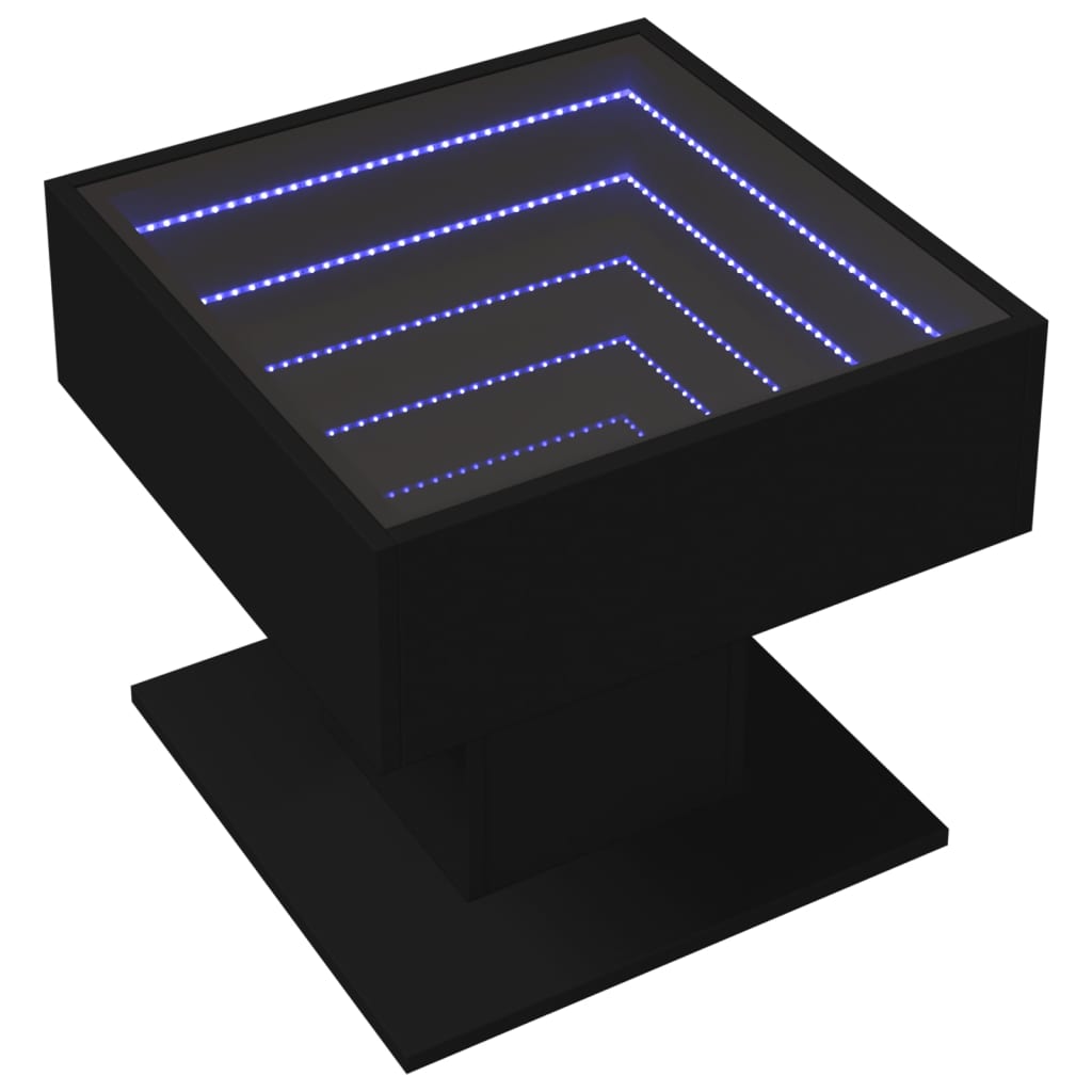 vidaXL Stolik kawowy z LED czarny 50x50x45 cm, materiał drewnopochodny