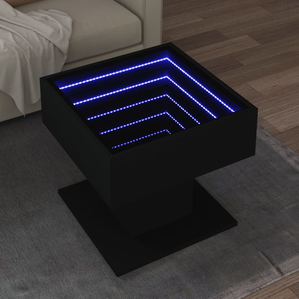 vidaXL Stolik kawowy z LED czarny 50x50x45 cm, materiał drewnopochodny
