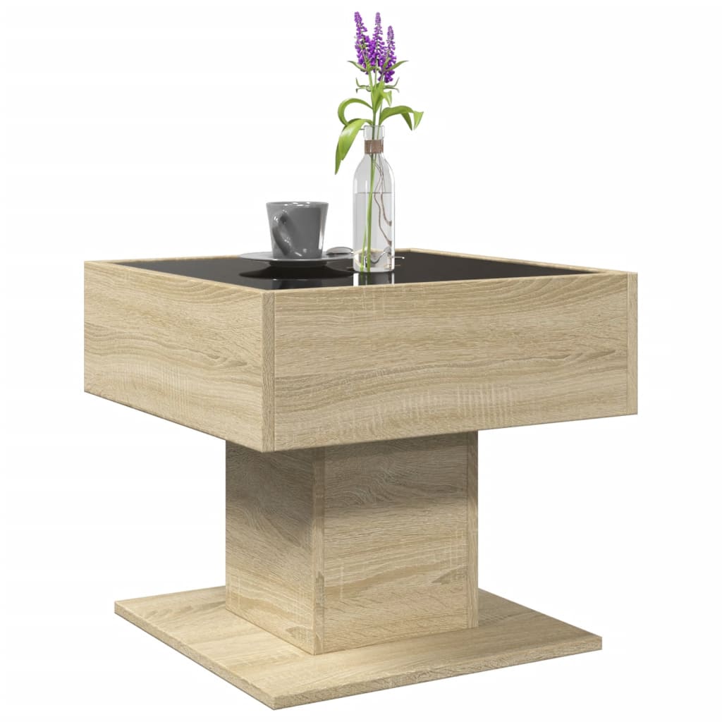 vidaXL Stolik kawowy z LED, dąb sonoma, 50x50x45 cm