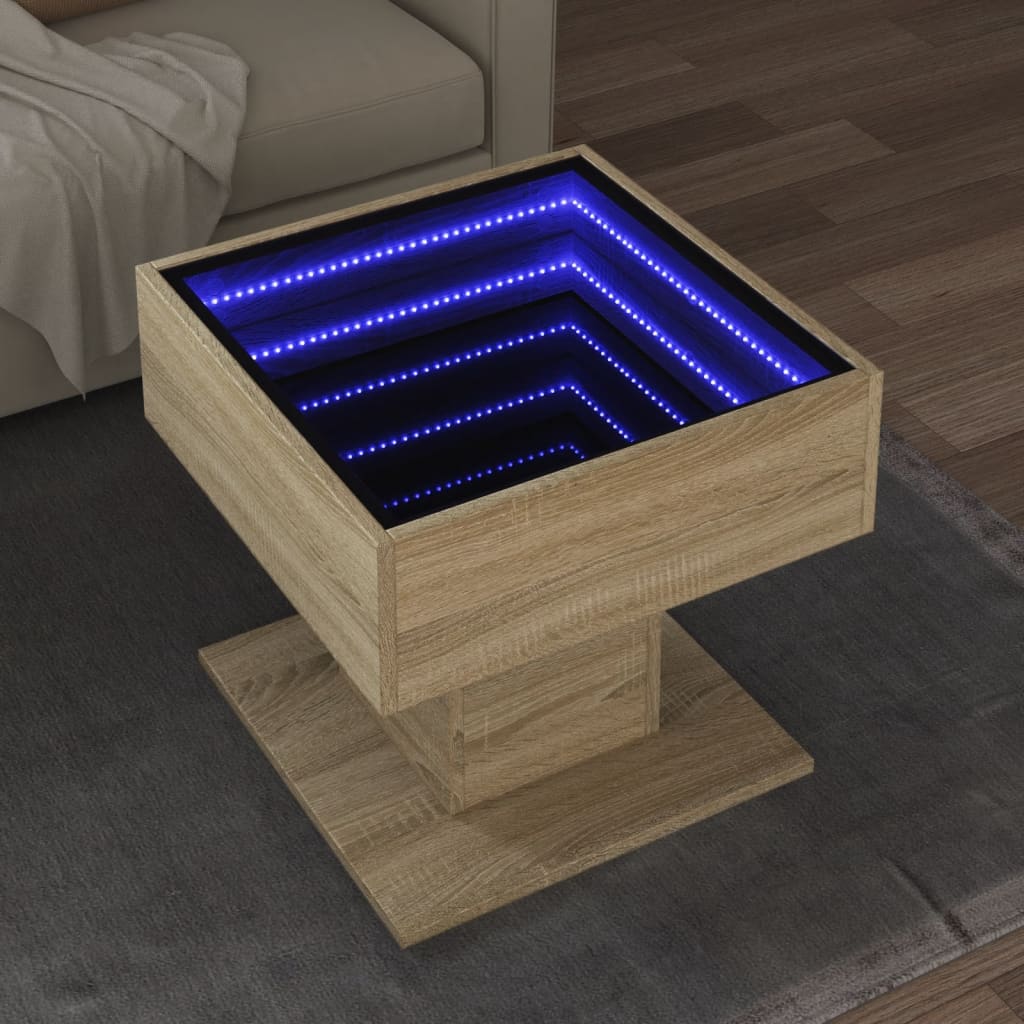 vidaXL Stolik kawowy z LED, dąb sonoma, 50x50x45 cm