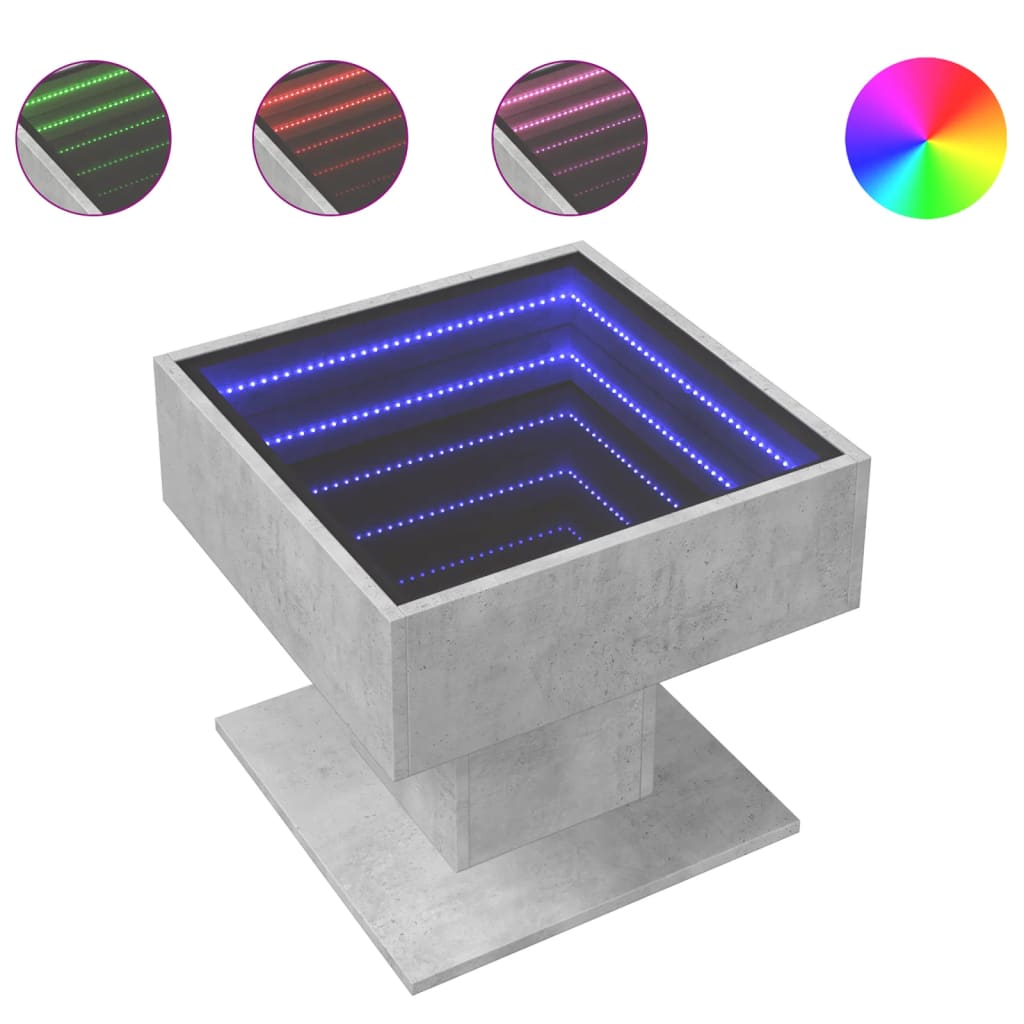 vidaXL Stolik kawowy z LED, szarość betonu, 50x50x45 cm