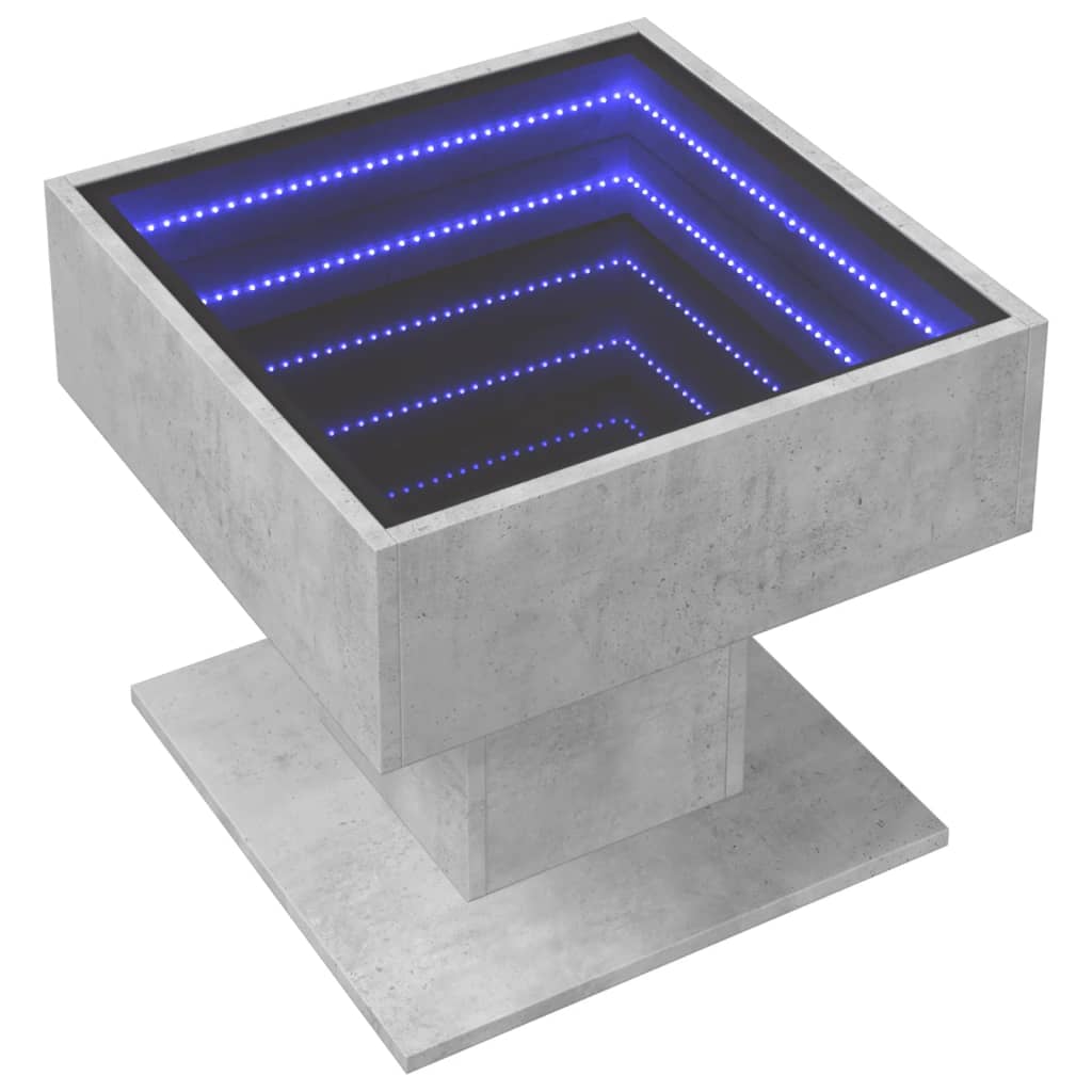 vidaXL Stolik kawowy z LED, szarość betonu, 50x50x45 cm