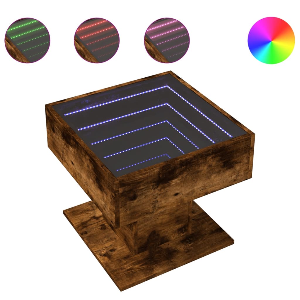 vidaXL Stolik kawowy z LED, opalany dąb, 50x50x45 cm