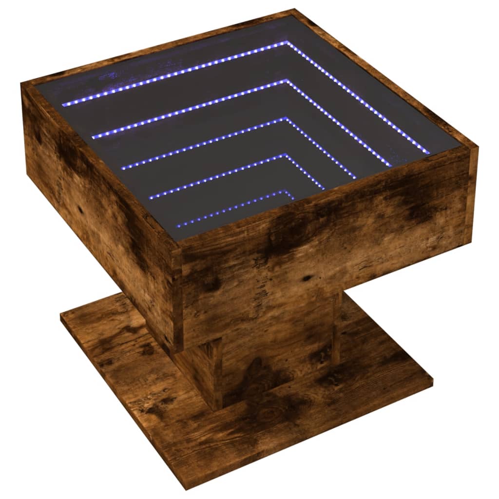 vidaXL Stolik kawowy z LED, opalany dąb, 50x50x45 cm