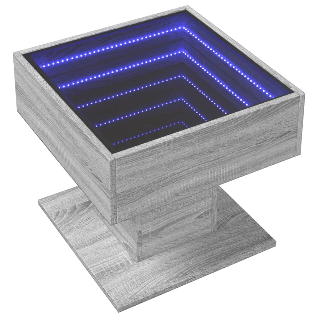 vidaXL Stolik kawowy z LED, szary dąb sonoma, 50x50x45 cm