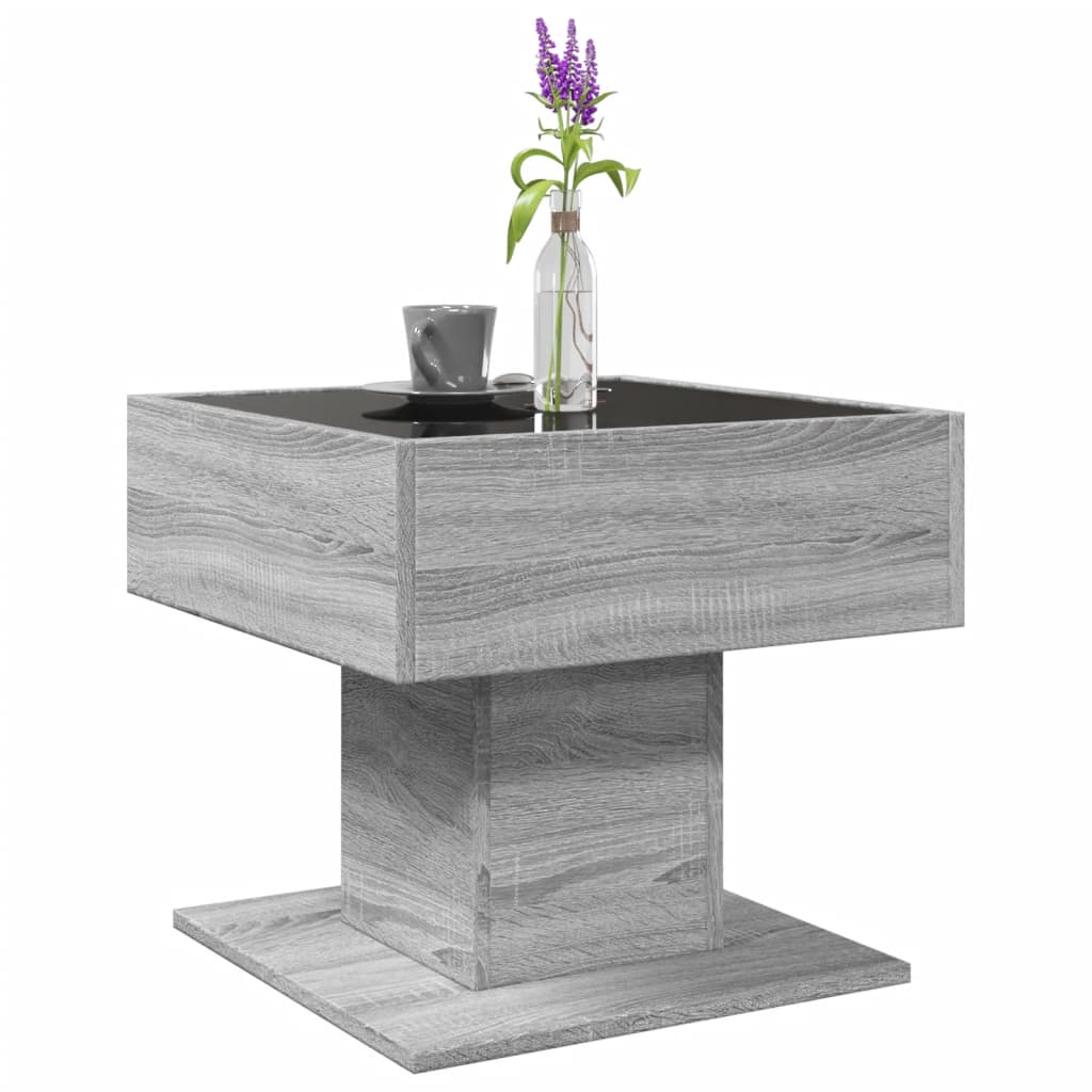 vidaXL Stolik kawowy z LED, szary dąb sonoma, 50x50x45 cm