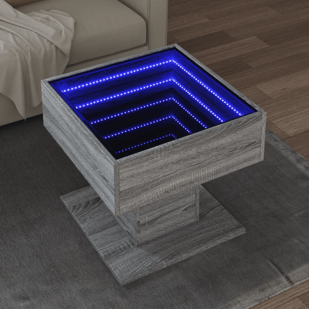 vidaXL Stolik kawowy z LED, szary dąb sonoma, 50x50x45 cm