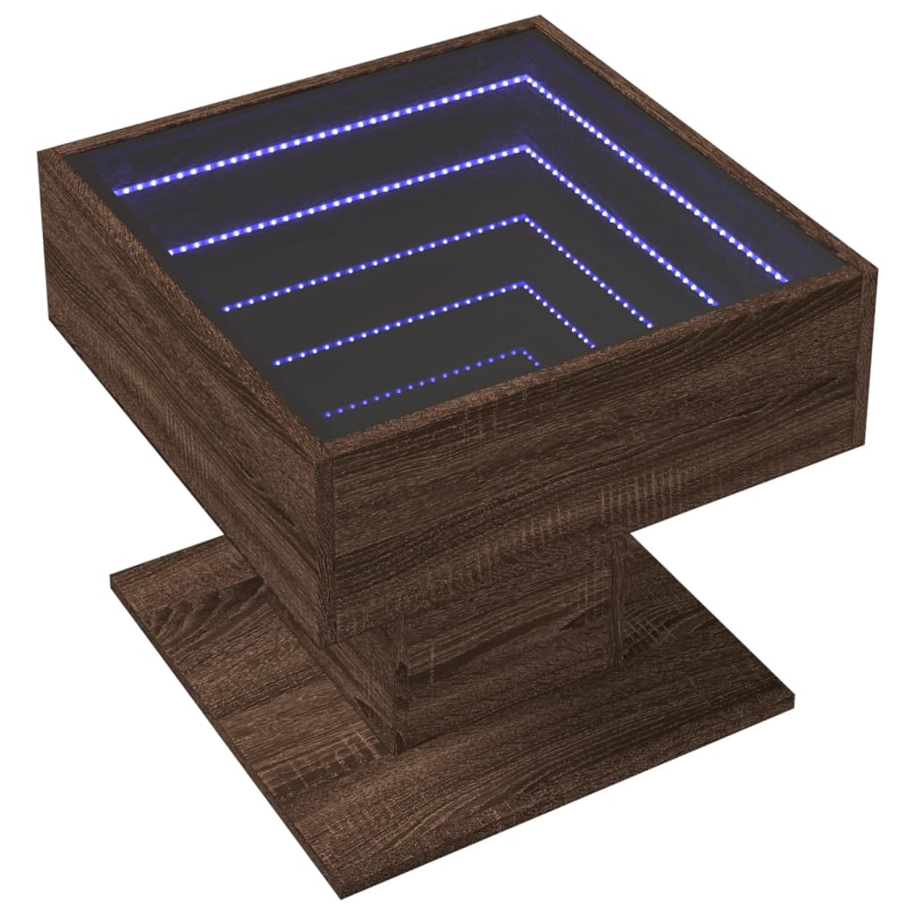 vidaXL Stolik kawowy z LED, brązowy dąb, 50x50x45 cm