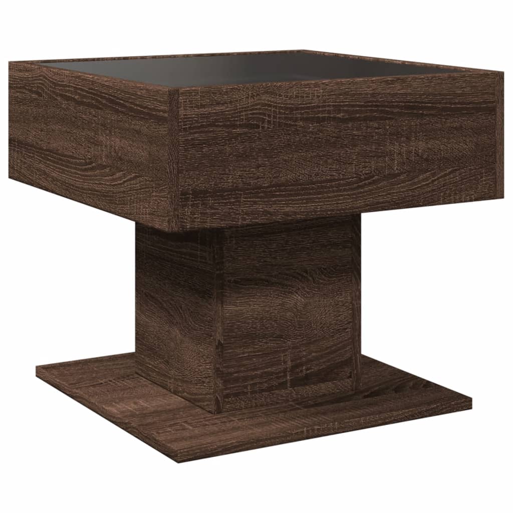vidaXL Stolik kawowy z LED, brązowy dąb, 50x50x45 cm