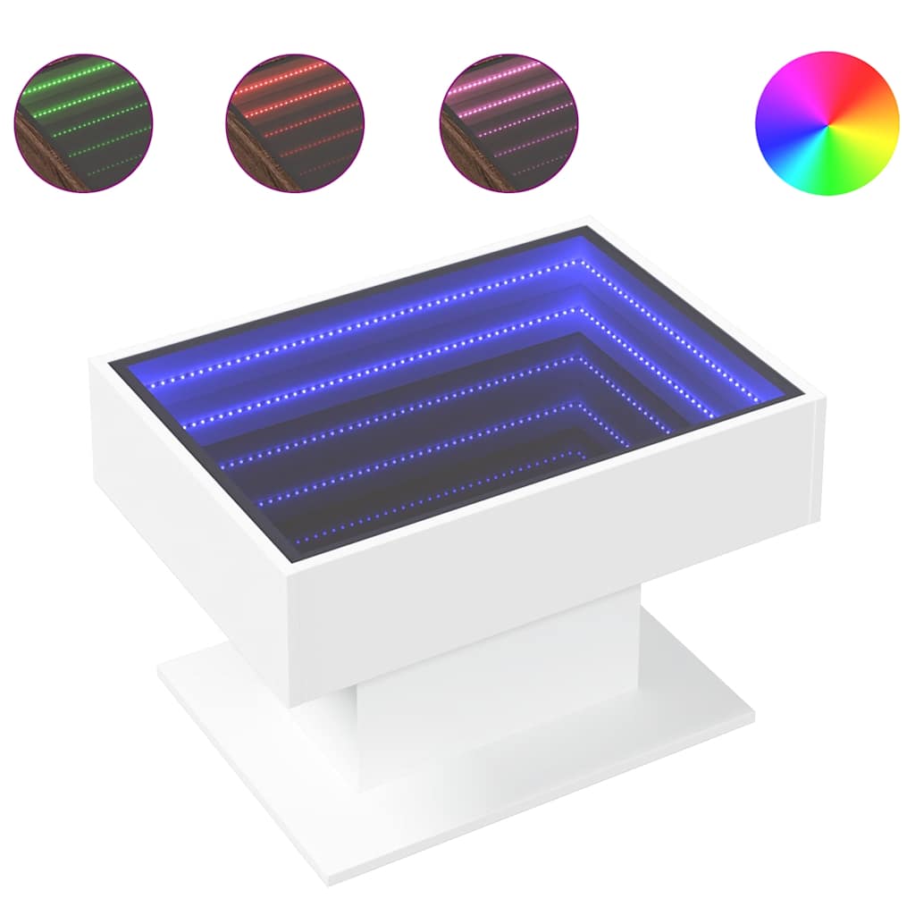 vidaXL Stolik kawowy z LED, biały, 70x50x45cm, materiał drewnopochodny