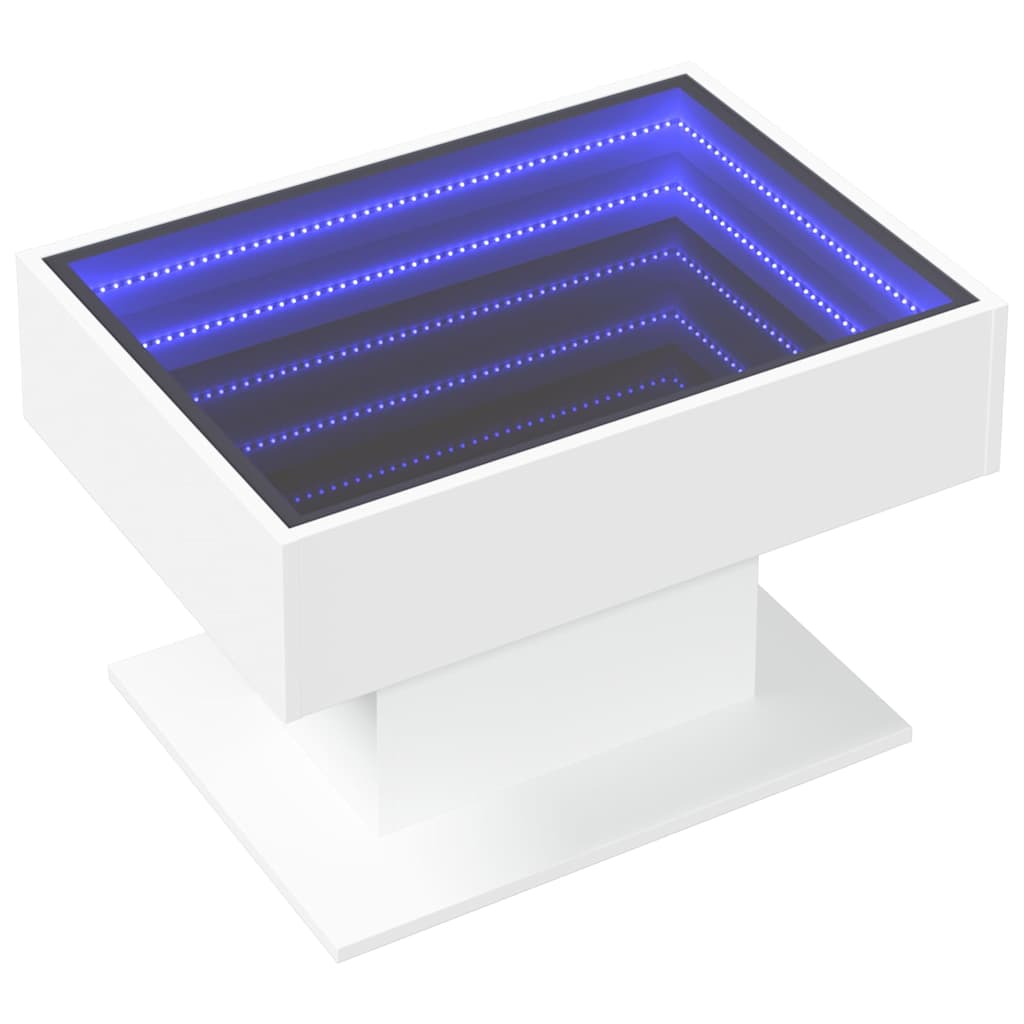 vidaXL Stolik kawowy z LED, biały, 70x50x45cm, materiał drewnopochodny