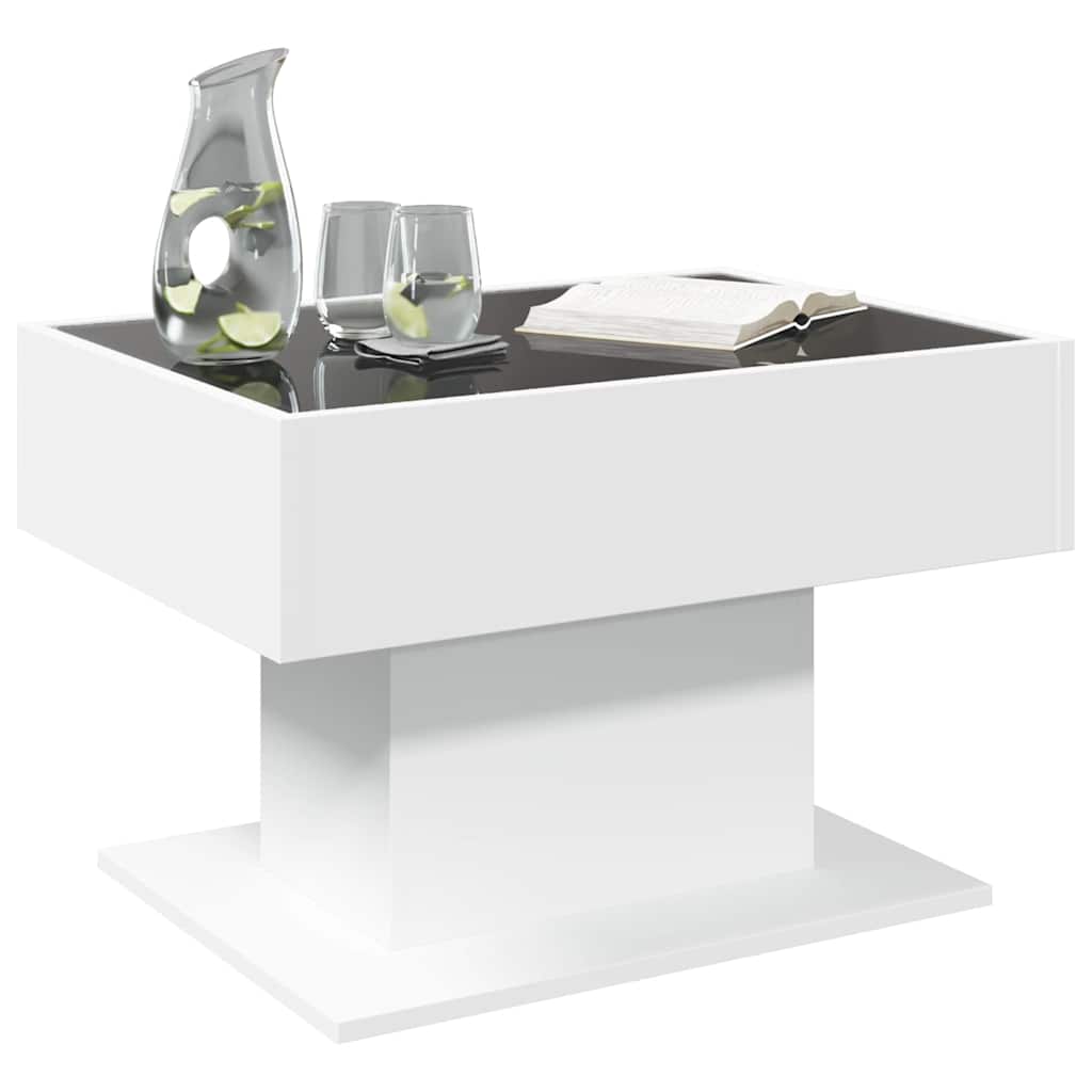 vidaXL Stolik kawowy z LED, biały, 70x50x45cm, materiał drewnopochodny
