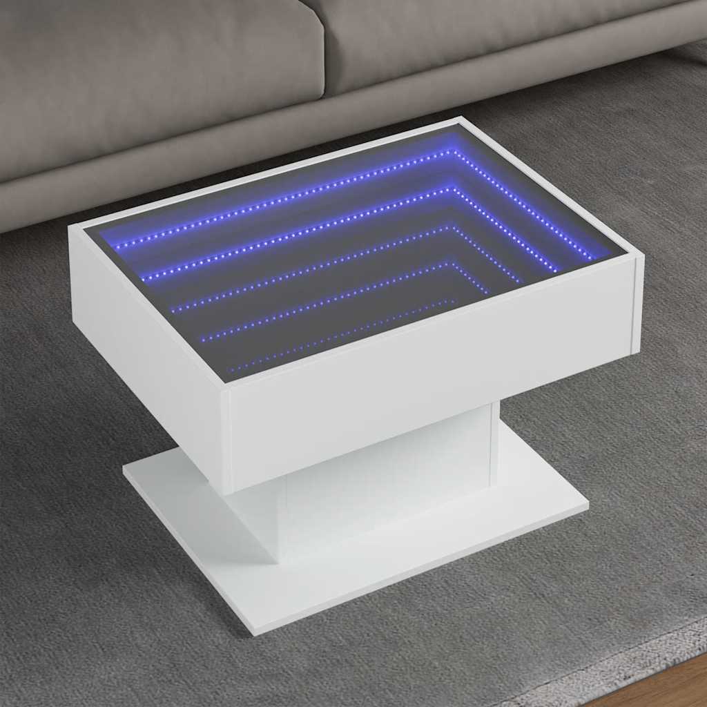 vidaXL Stolik kawowy z LED, biały, 70x50x45cm, materiał drewnopochodny