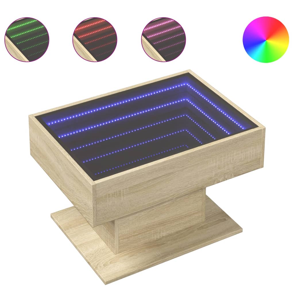 vidaXL Stolik kawowy z LED, dąb sonoma, 70x50x45 cm