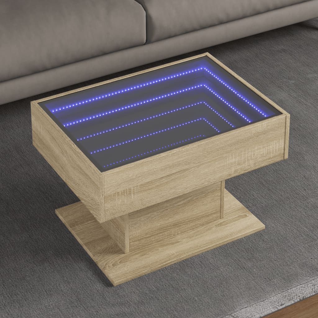 vidaXL Stolik kawowy z LED, dąb sonoma, 70x50x45 cm