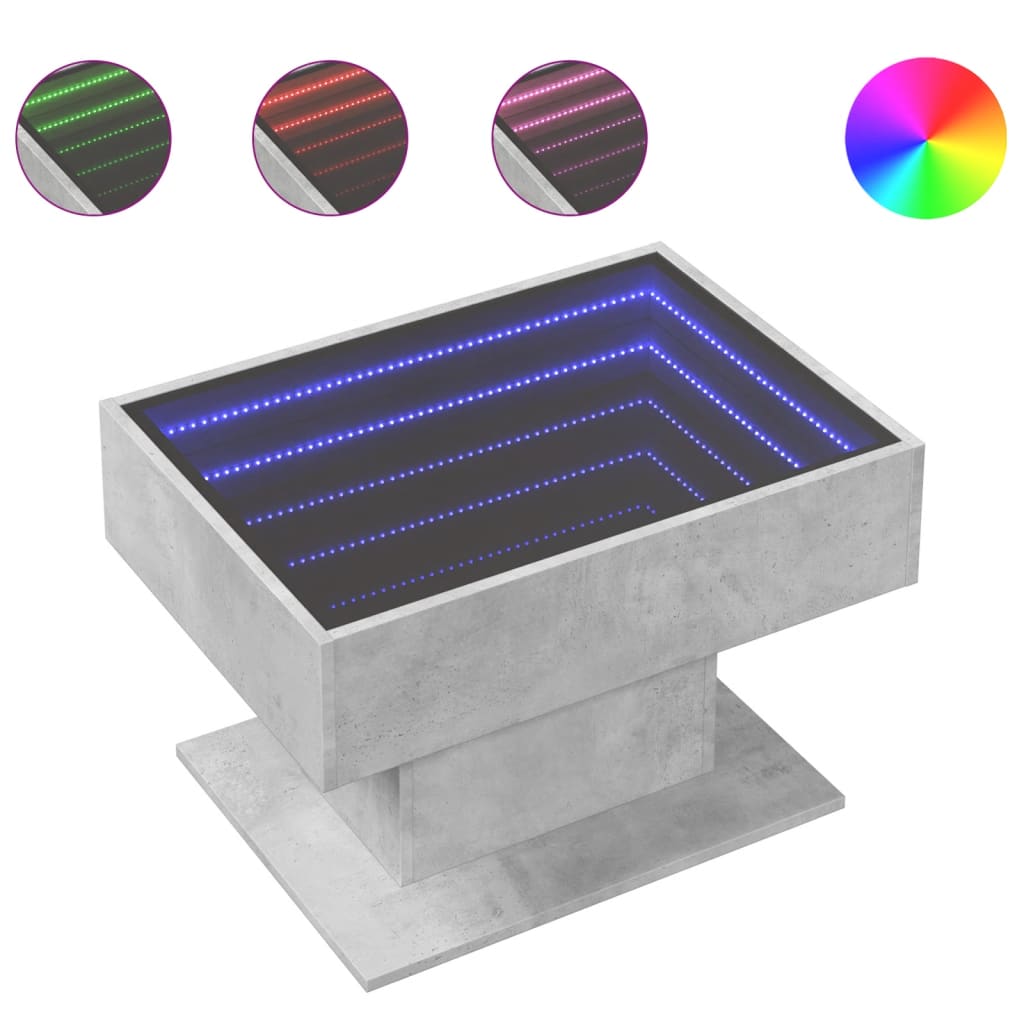 vidaXL Stolik kawowy z LED, szarość betonu, 70x50x45 cm