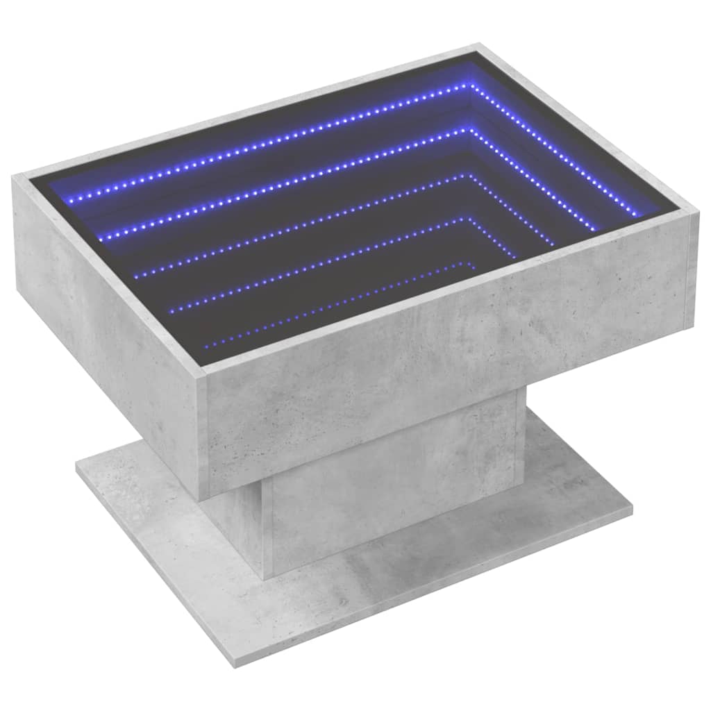 vidaXL Stolik kawowy z LED, szarość betonu, 70x50x45 cm