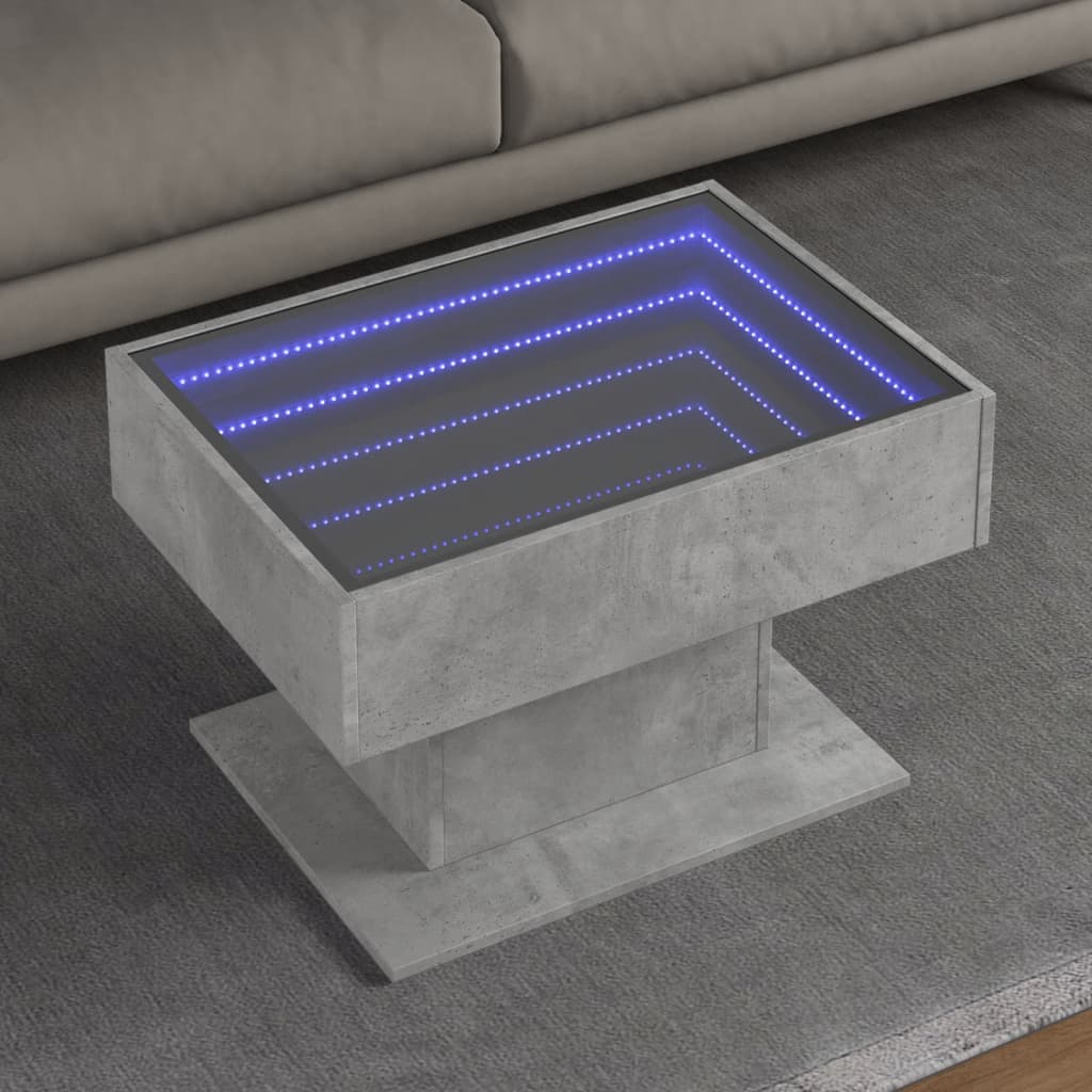 vidaXL Stolik kawowy z LED, szarość betonu, 70x50x45 cm