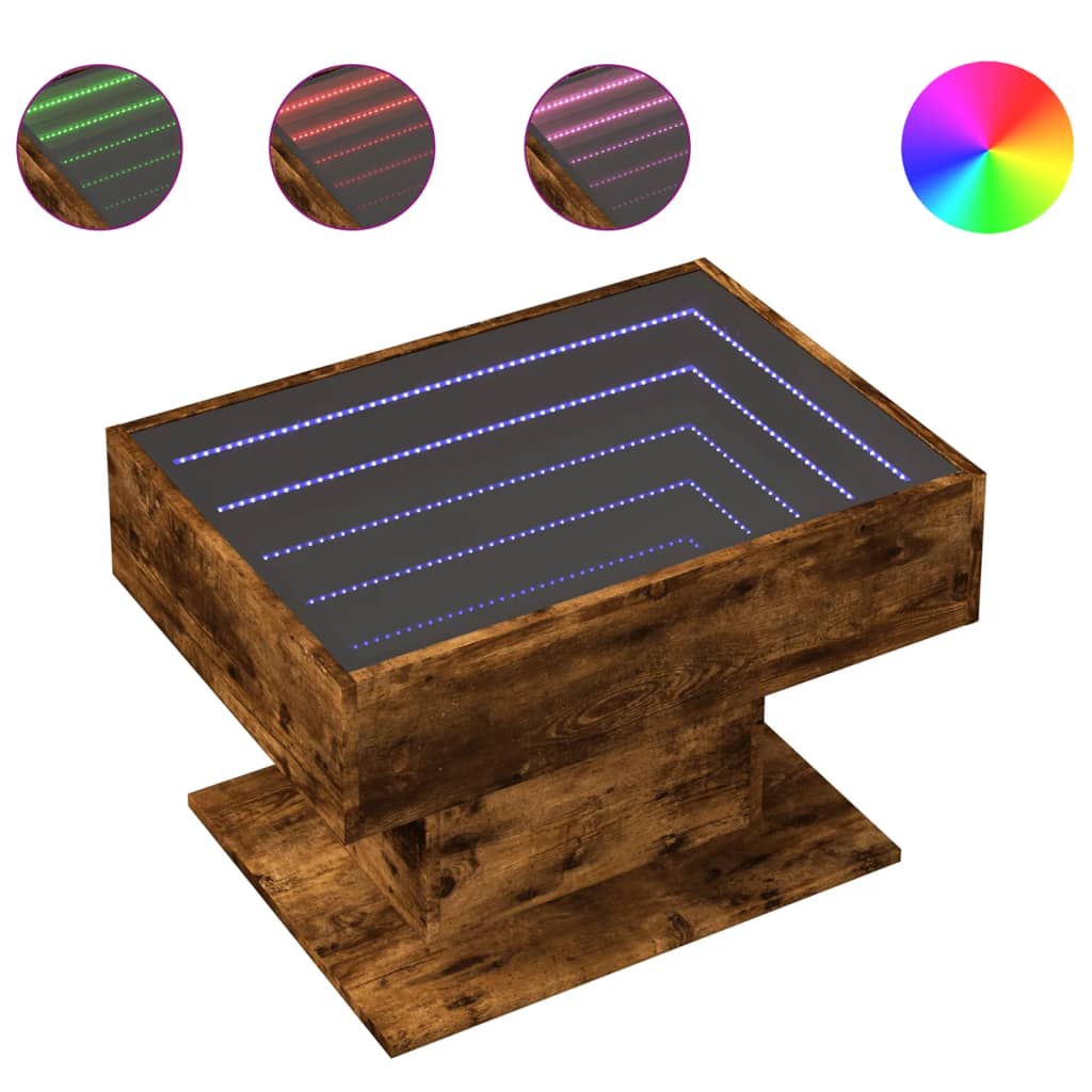 vidaXL Stolik kawowy z LED, przydymiony dąb, 70x50x45 cm