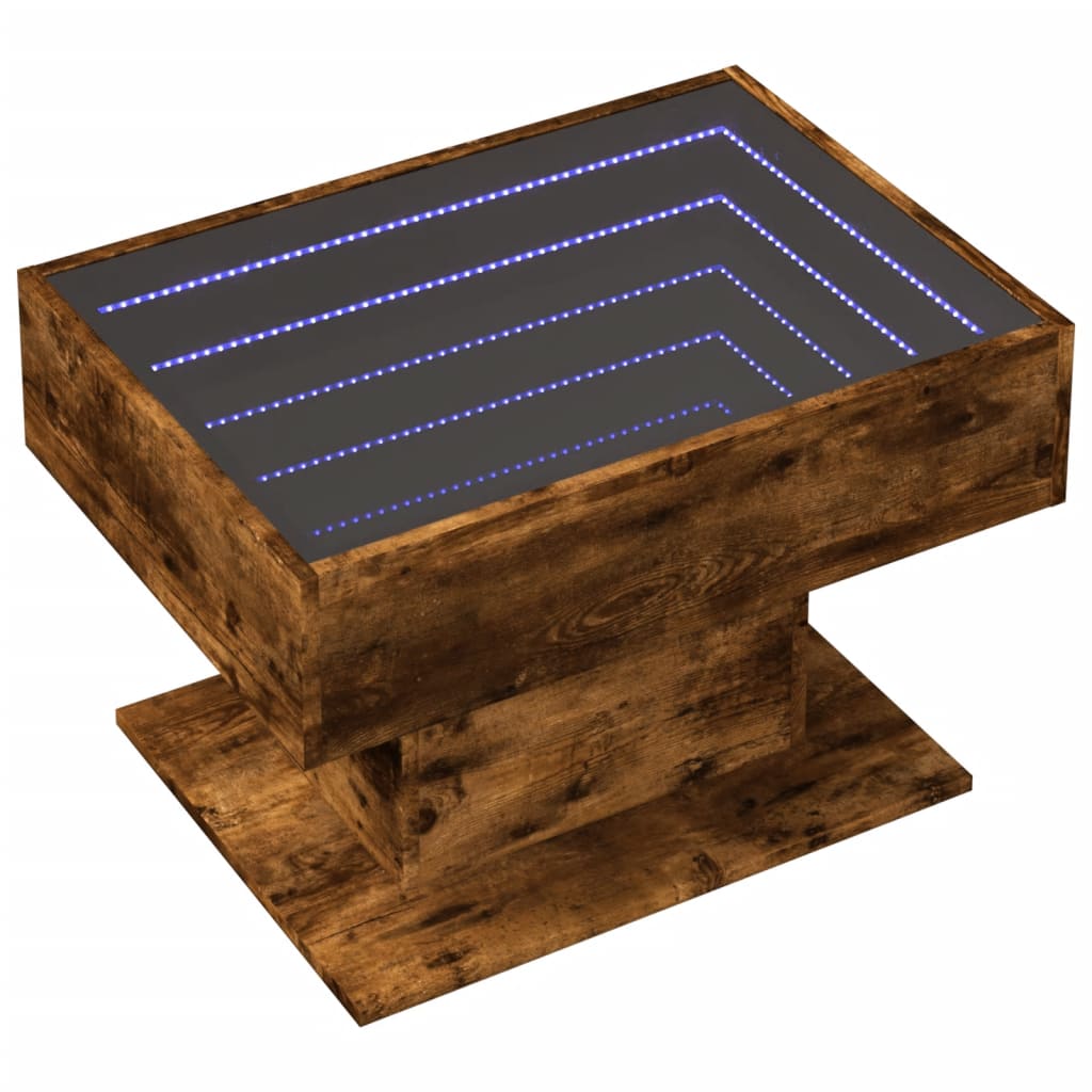 vidaXL Stolik kawowy z LED, przydymiony dąb, 70x50x45 cm