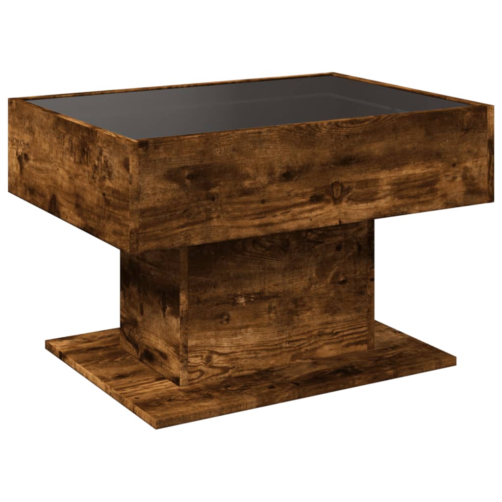 vidaXL Stolik kawowy z LED, przydymiony dąb, 70x50x45 cm