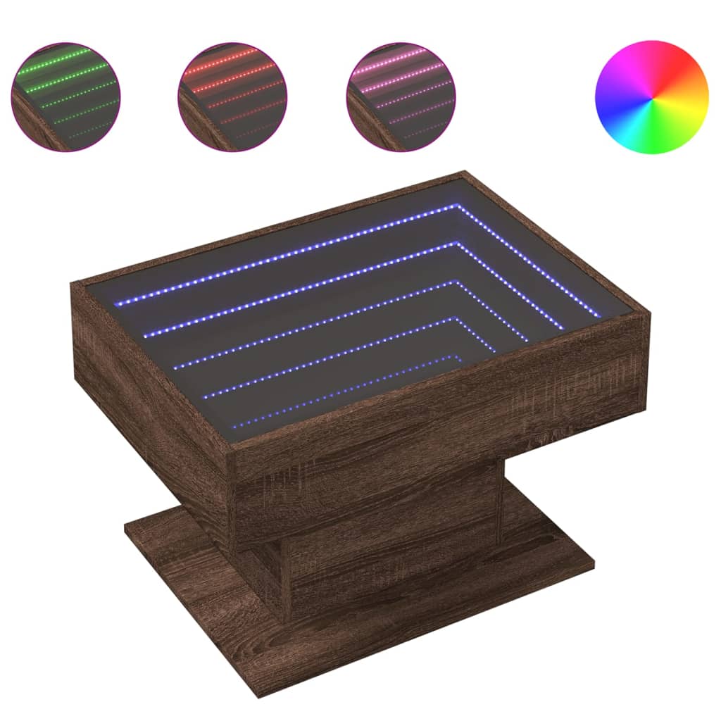 vidaXL Stolik kawowy z LED, brązowy dąb, 70x50x45 cm