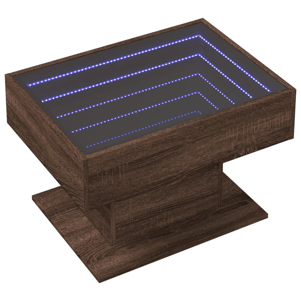 vidaXL Stolik kawowy z LED, brązowy dąb, 70x50x45 cm