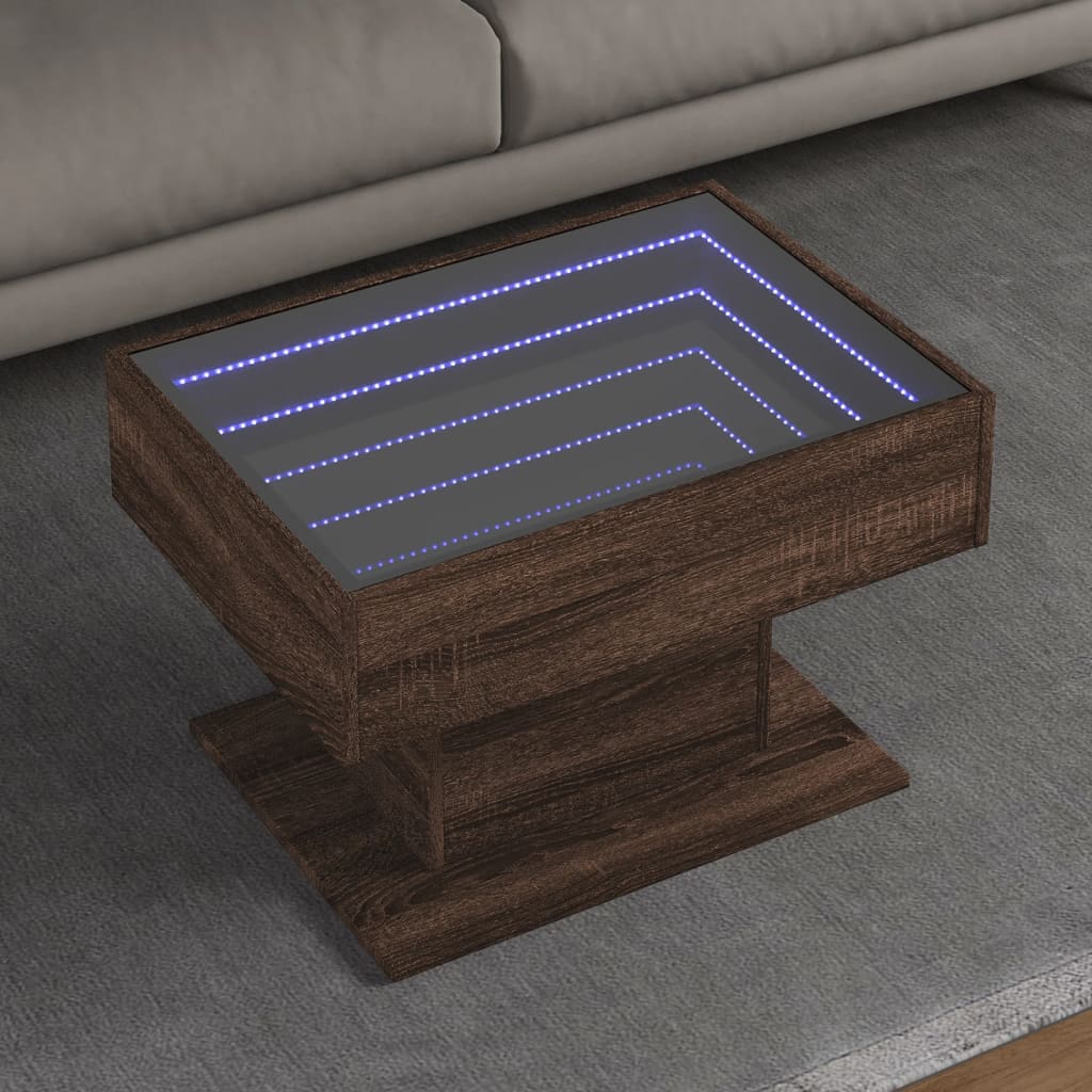 vidaXL Stolik kawowy z LED, brązowy dąb, 70x50x45 cm