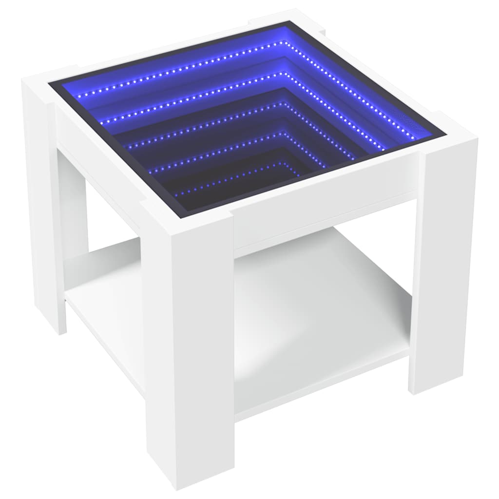 vidaXL Stolik kawowy z LED, biały 53x53x45 cm, materiał drewnopochodny